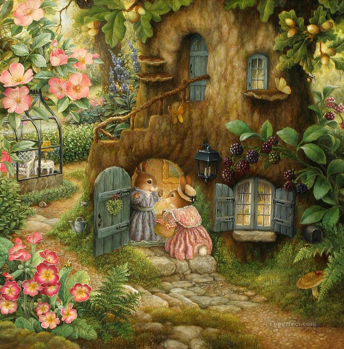 country house of mouse cartoon for kids Oil Paintings